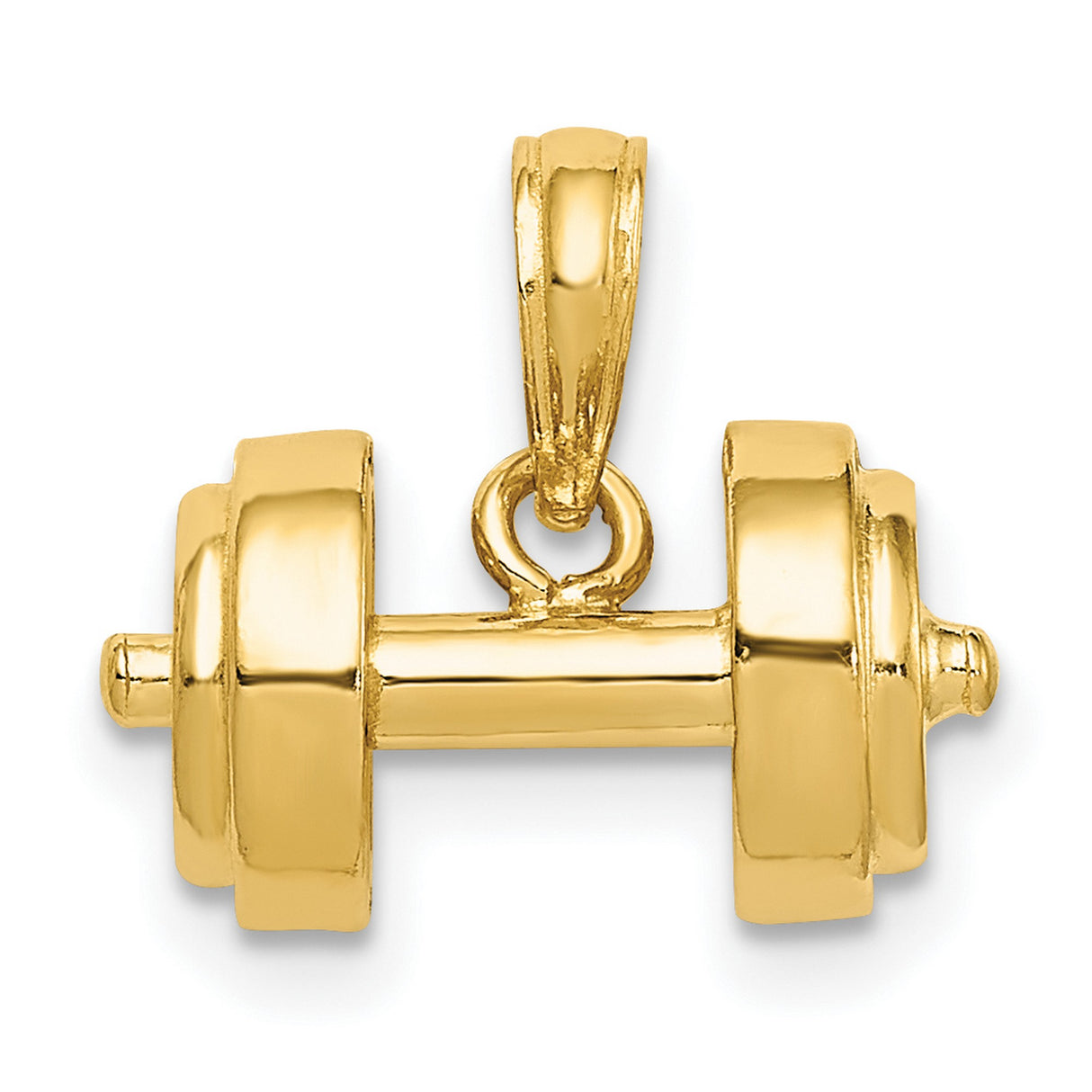 10k Yellow Gold Dumbbell Pendant, Barbell Fitness Charm for Men or Unisex Gym Enthusiasts