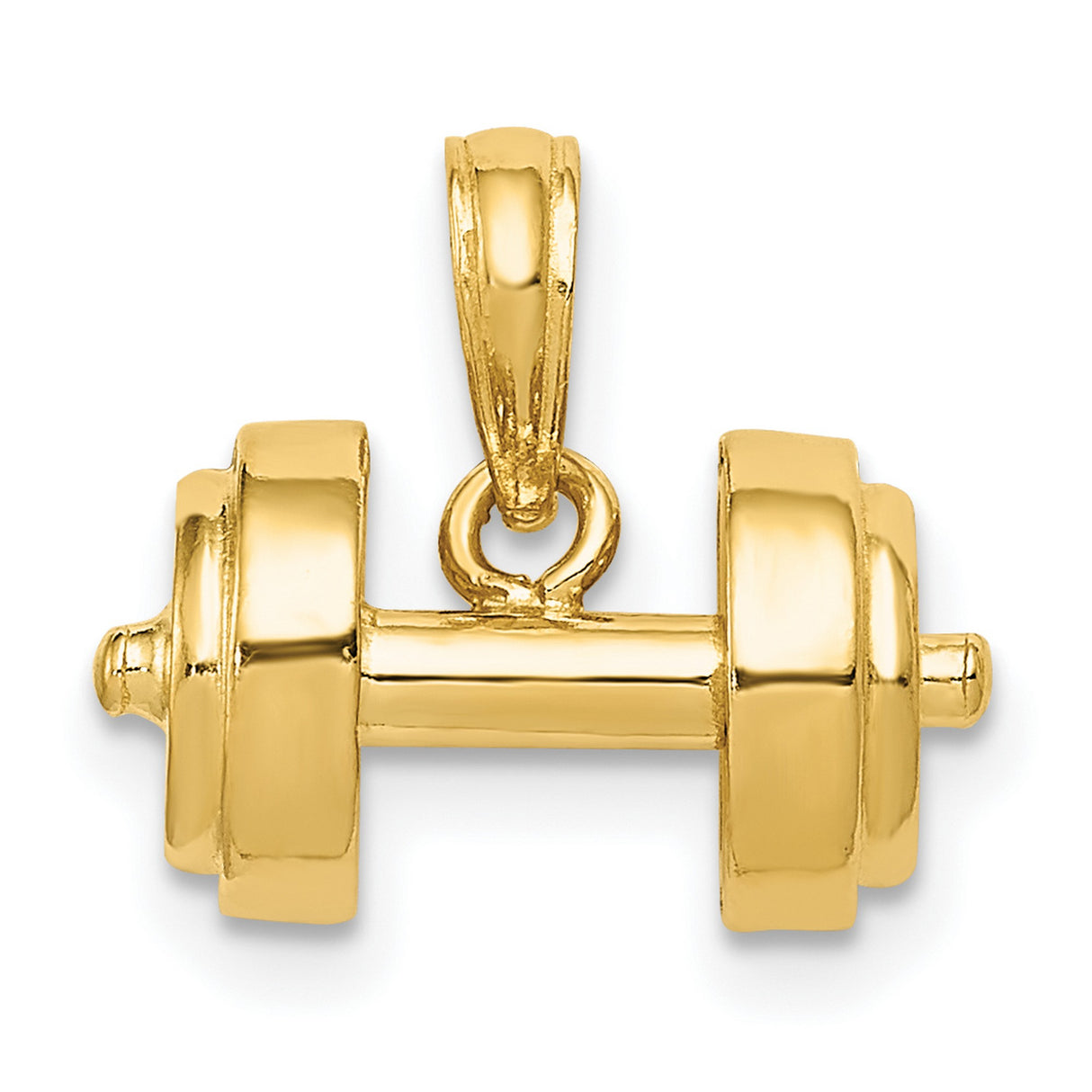 10k Yellow Gold Dumbbell Pendant, Barbell Fitness Charm for Men or Unisex Gym Enthusiasts