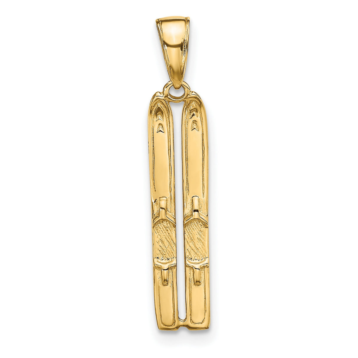 10k Yellow Gold Crossed Skis Pendant, Unisex Skiing Charm, Alpine Sports Theme Jewelry