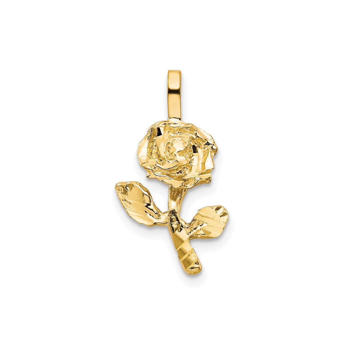 10k Yellow Gold Rose Flower Pendant with Blooming Rose and Leaf Design for Women