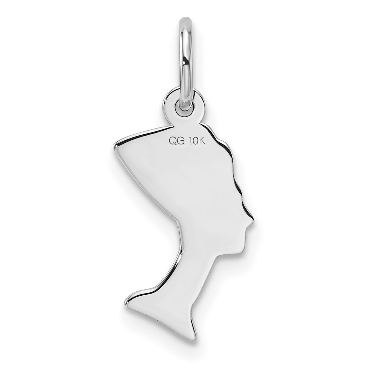 10k White Gold Nefertiti Pendant with Egyptian Queen Profile, Cultural Symbol for Women