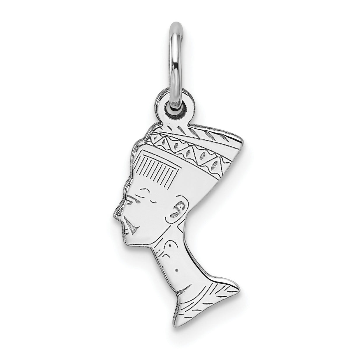10k White Gold Nefertiti Pendant with Egyptian Queen Profile, Cultural Symbol for Women