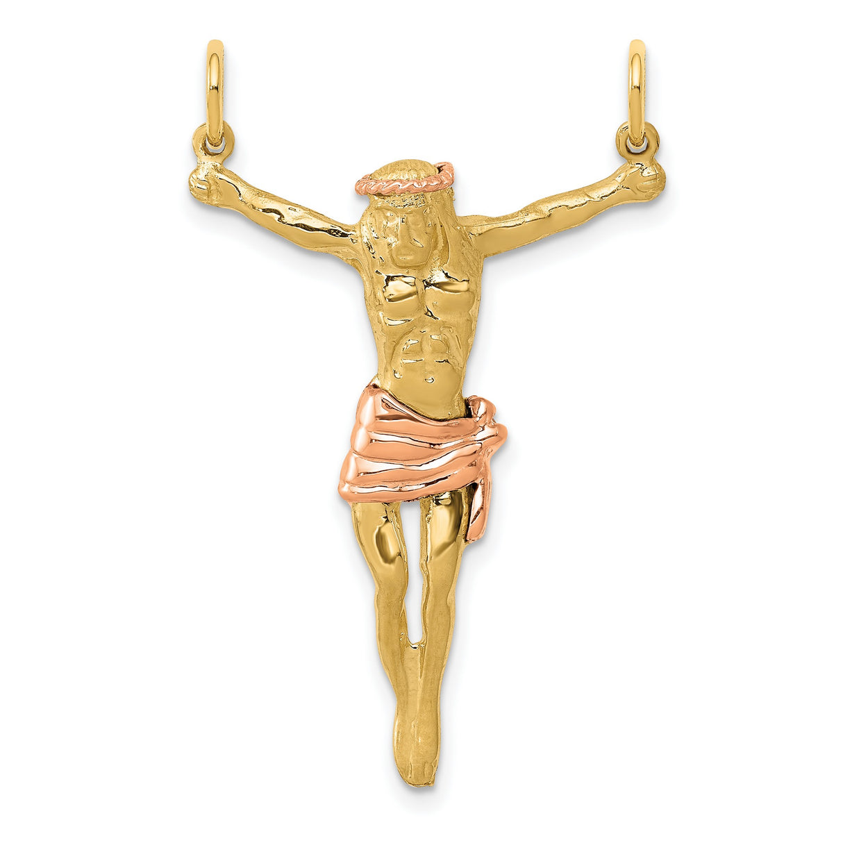 10k Two-Tone Gold Crucifix Pendant with Jesus Christ, Catholic Religious Theme