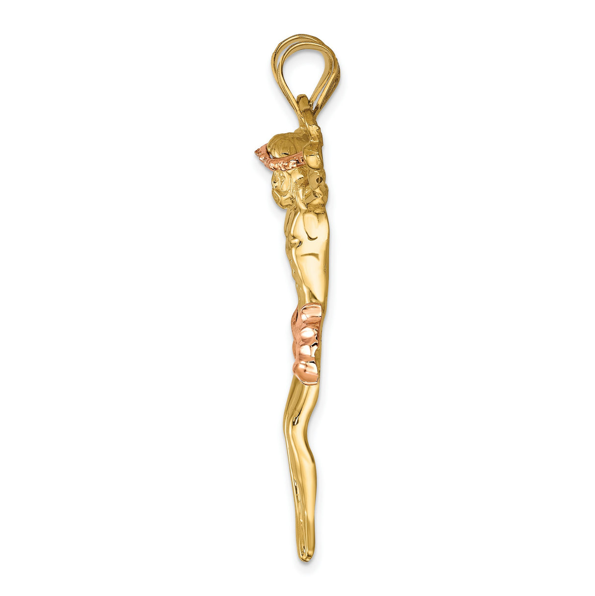 10k Two-Tone Gold Crucifix Pendant with Rose Gold Accents and Detailed Jesus Design
