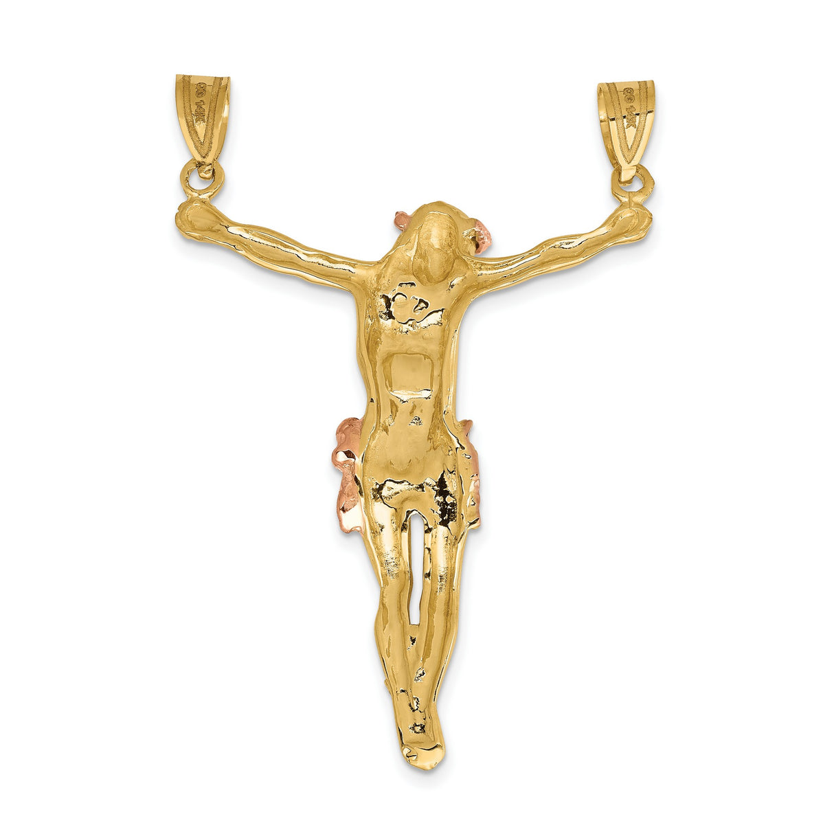 10k Two-Tone Gold Crucifix Pendant with Rose Gold Accents and Detailed Jesus Design