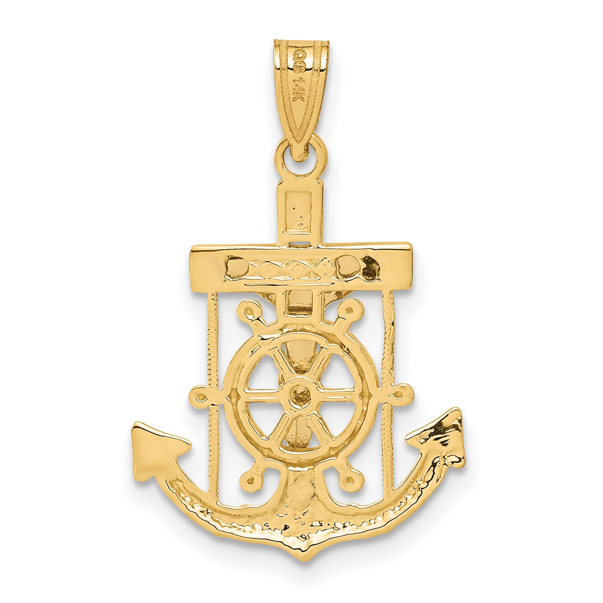10k White and Yellow Gold Anchor Cross Pendant with Christ and Ship Wheel Design