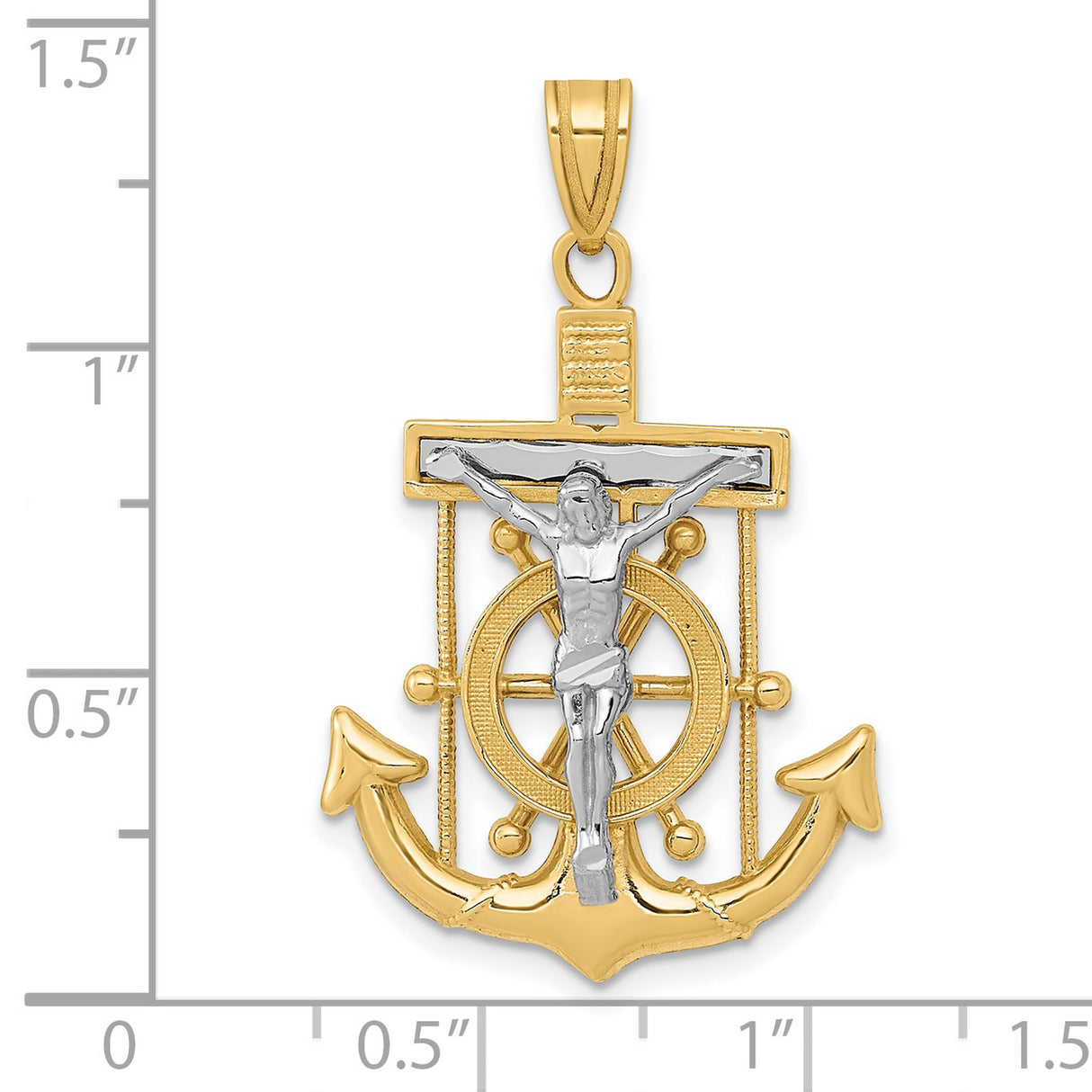 10k Two-Tone Gold Mariner Cross Pendant with Anchor and Ship Wheel Design