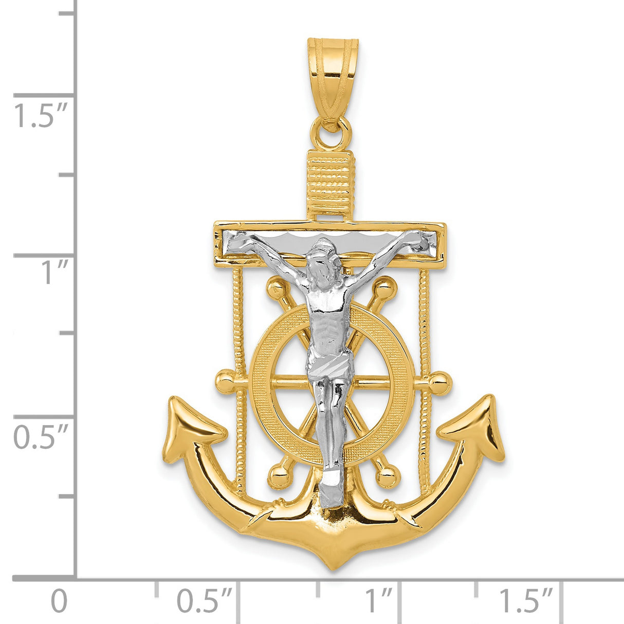 10k Two-Tone Gold Anchor Cross Pendant with Ship Wheel for Men and Women