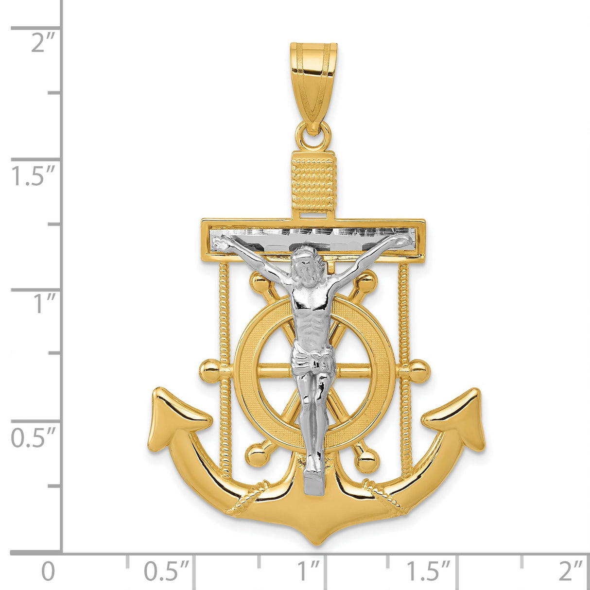 10k Two-Tone Gold Anchor and Cross Pendant with Rope Design, Nautical Faith Symbol