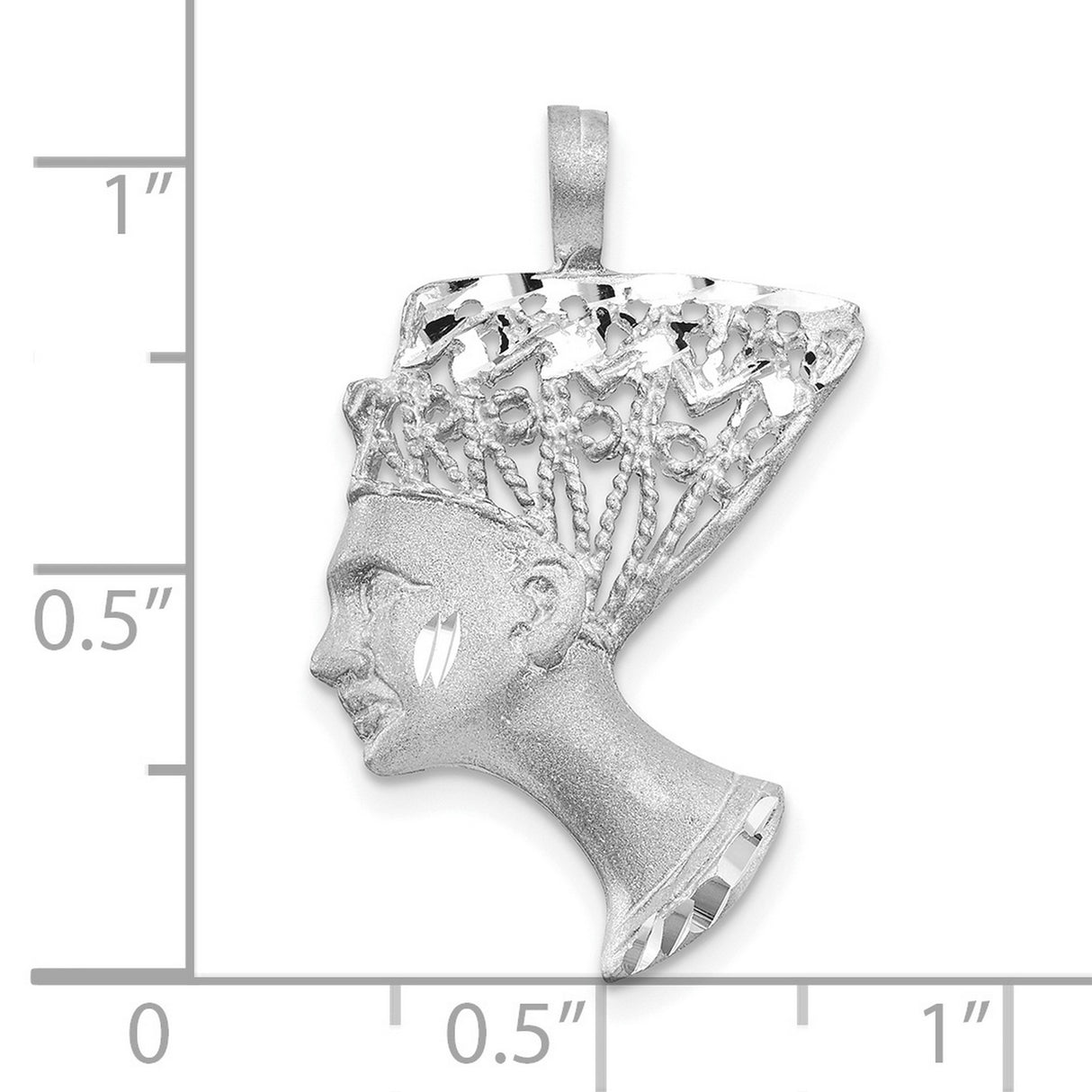 10k White Gold African Queen Pendant, Textured Headdress Profile, Afrocentric Cultural Jewelry