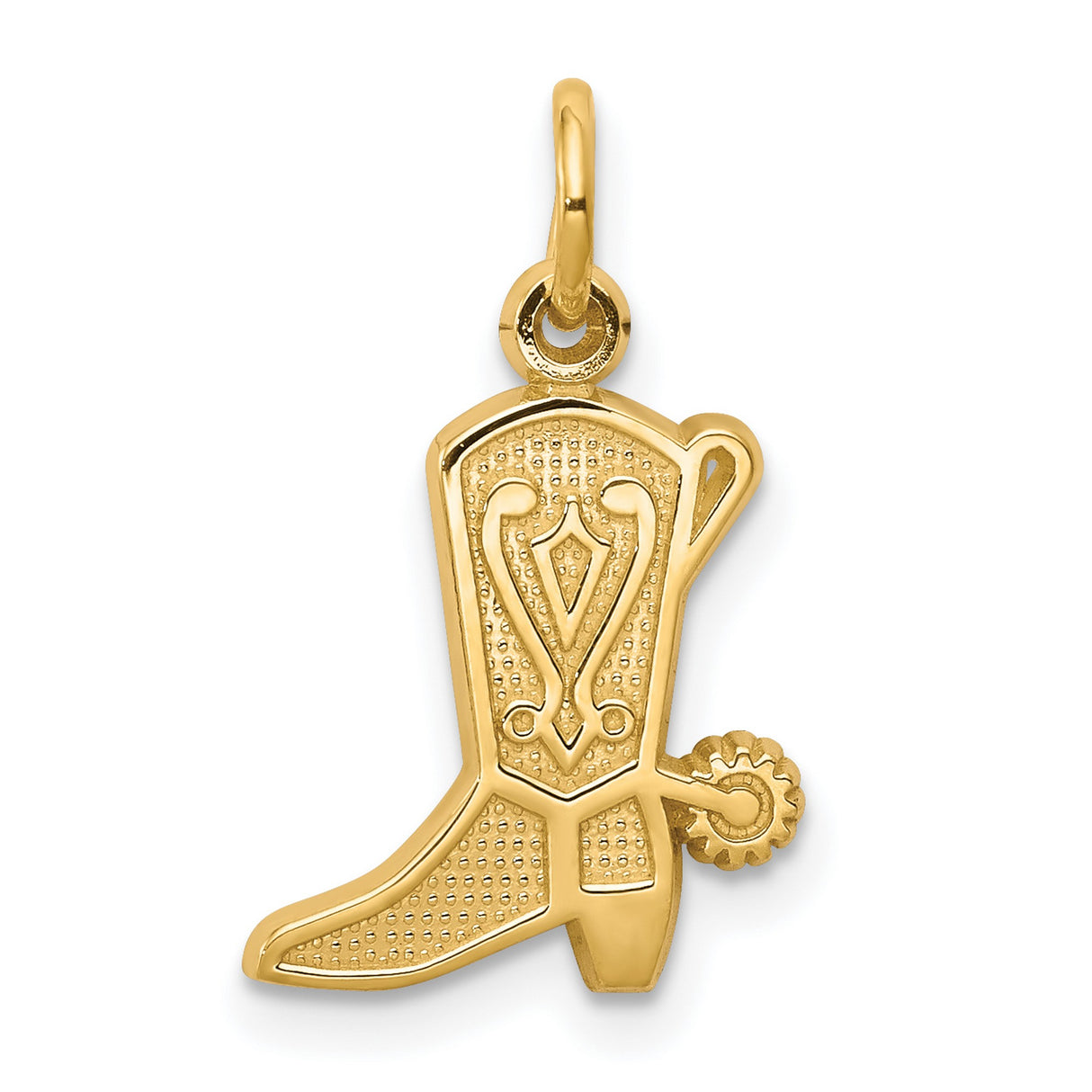 Solid Flat Back Cowboy Boot With Spur Charm Pendant in Real 10k Yellow Gold