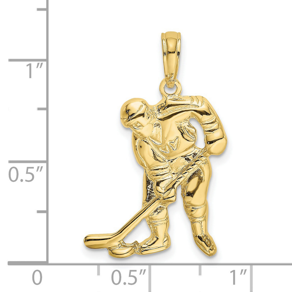 10k Yellow Gold Hockey Player Pendant with Stick and Puck, Sports Charm for Men or Unisex Fans
