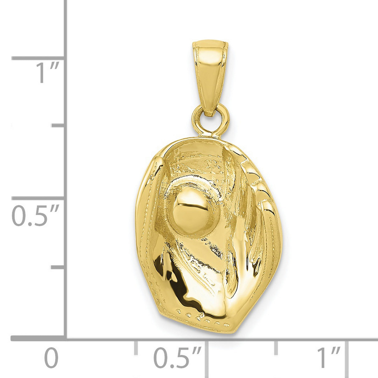 10k Yellow Gold Baseball Glove Pendant with Raised Ball Detail, Sports Charm for Men or Unisex