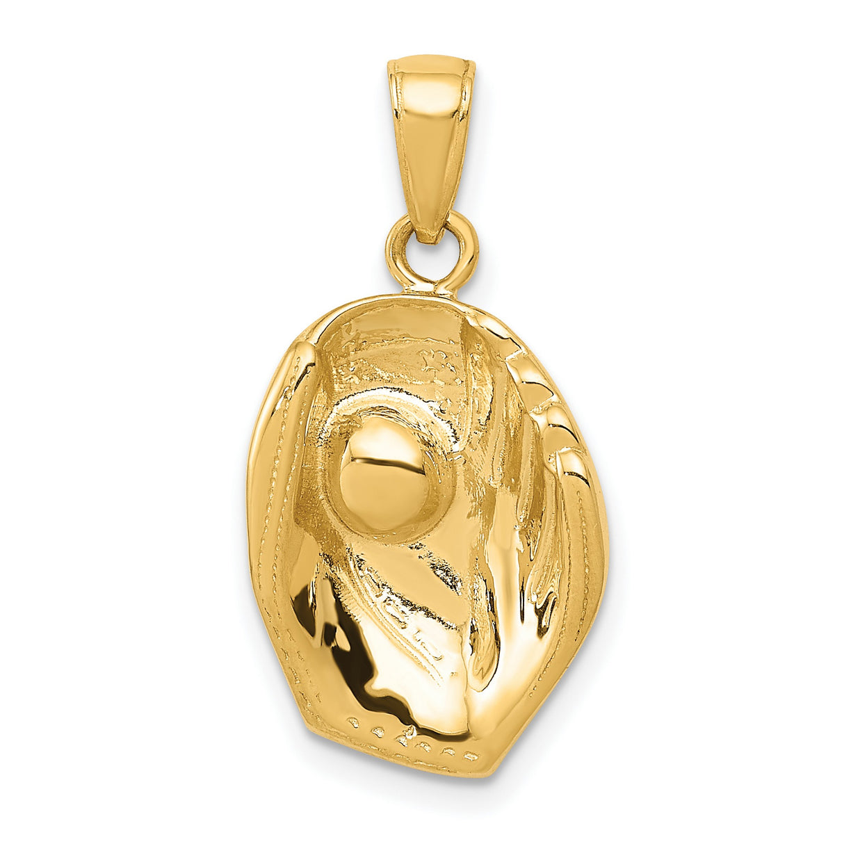 10k Yellow Gold Baseball Glove Pendant with Raised Ball Detail, Sports Charm for Men or Unisex