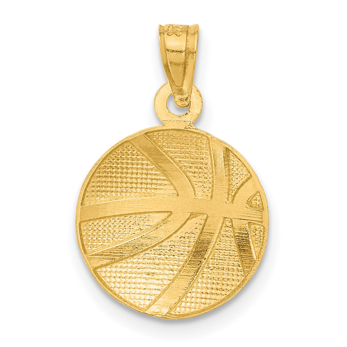 10k Yellow Gold Basketball Pendant with Textured Design and Lines, Sports Charm for Men or Unisex