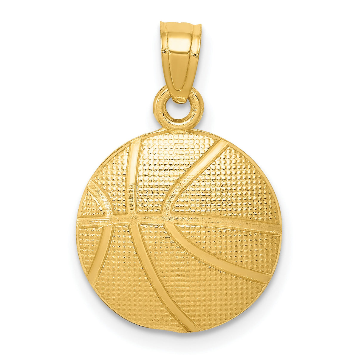 10k Yellow Gold Basketball Pendant with Textured Design and Lines, Sports Charm for Men or Unisex