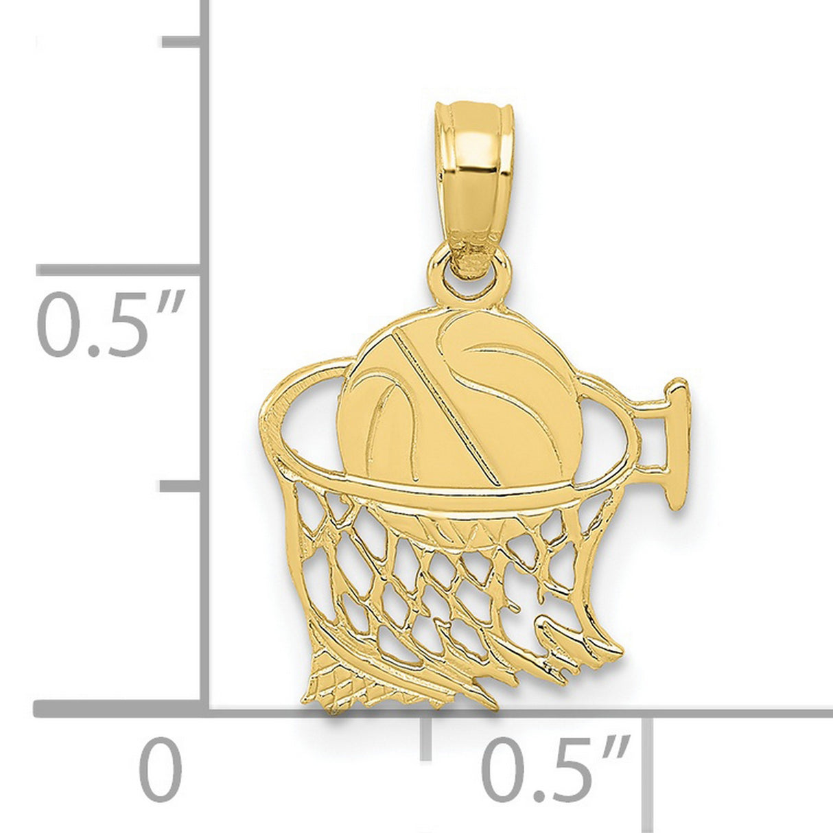 10k Yellow Gold Basketball Pendant with Hoop Net Design, Sports Charm for Men or Women