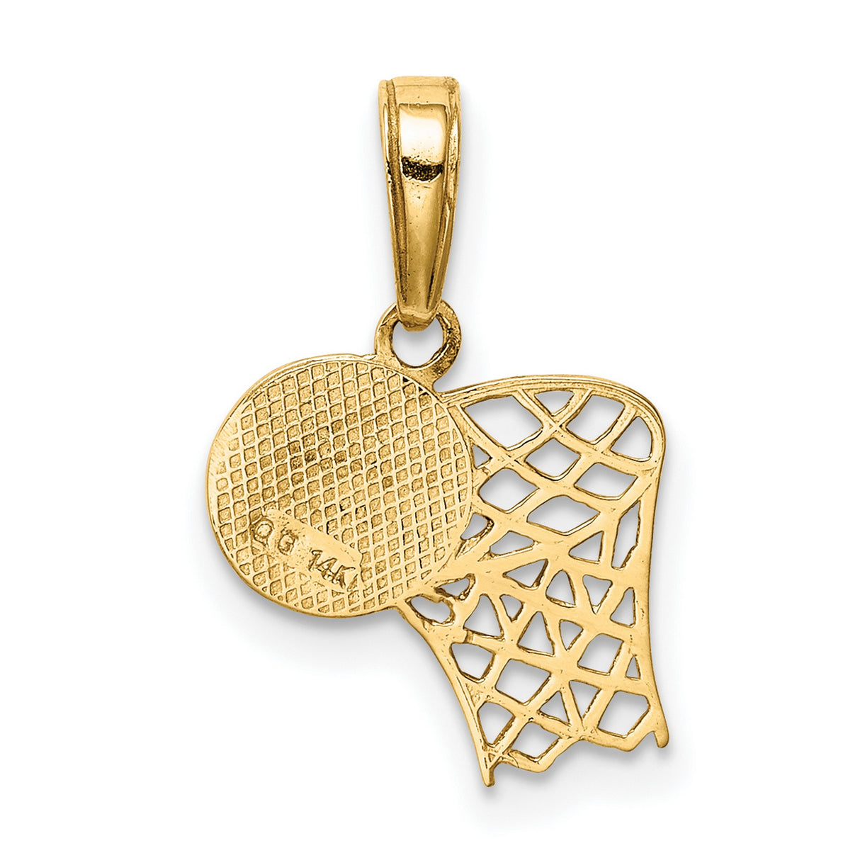 10k Yellow Gold Basketball Pendant with Hoop and Ball Design, Sports Jewelry Charm