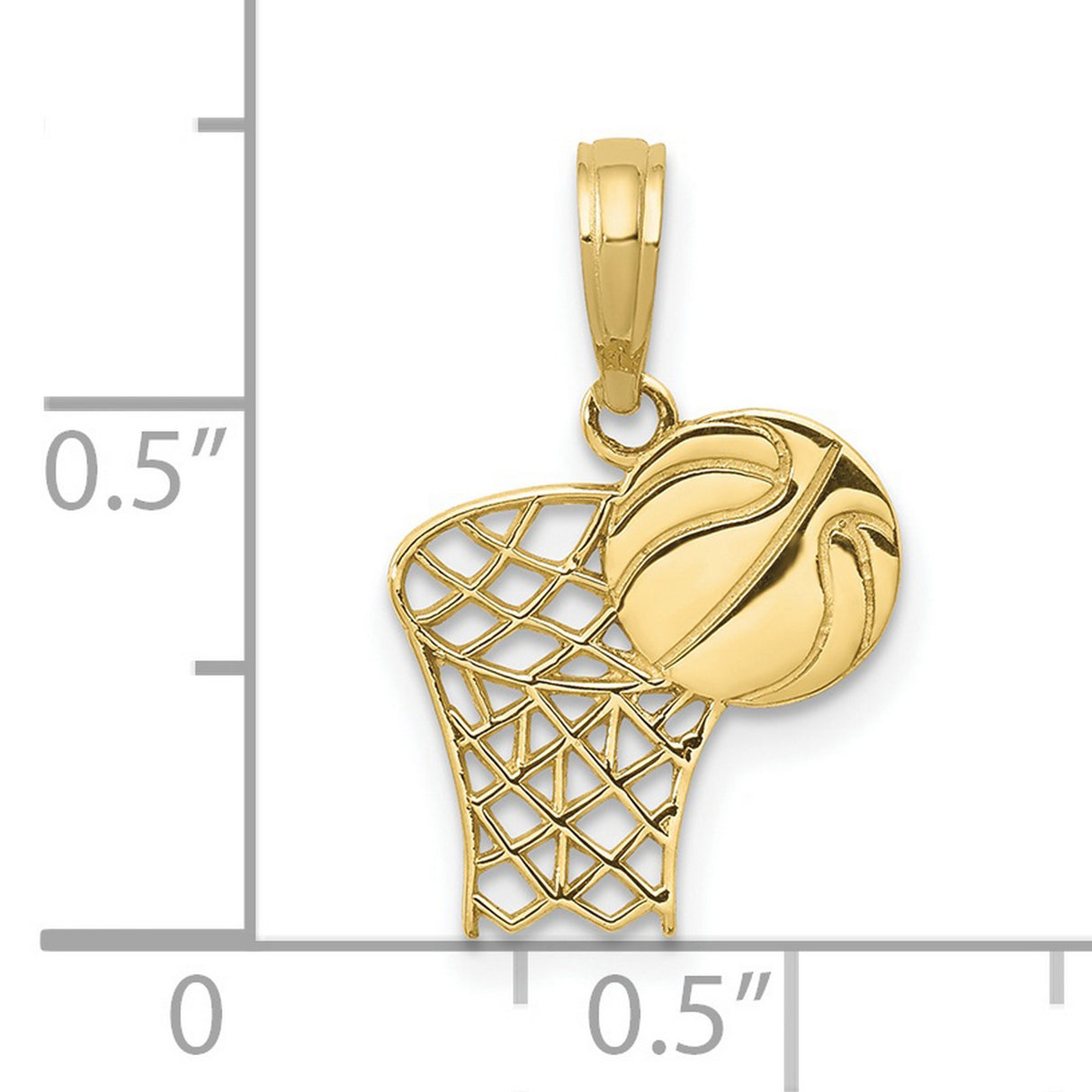 10k Yellow Gold Basketball Pendant with Hoop and Ball Design, Sports Jewelry Charm
