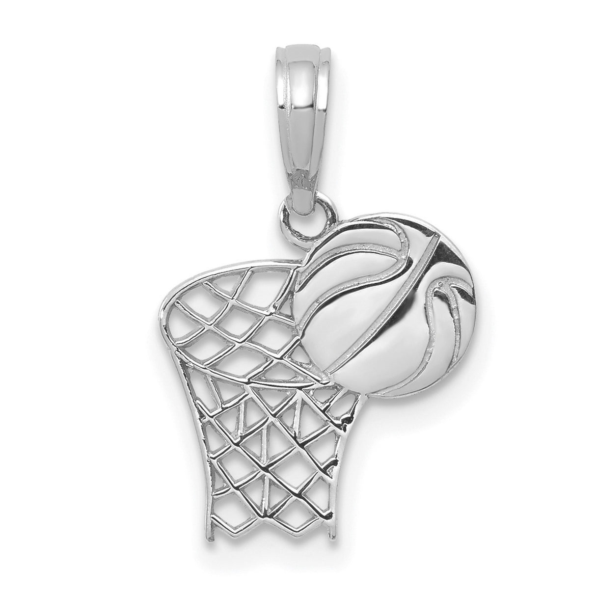 10k White Gold Basketball Net Pendant with Ball, Unisex Sports Charm
