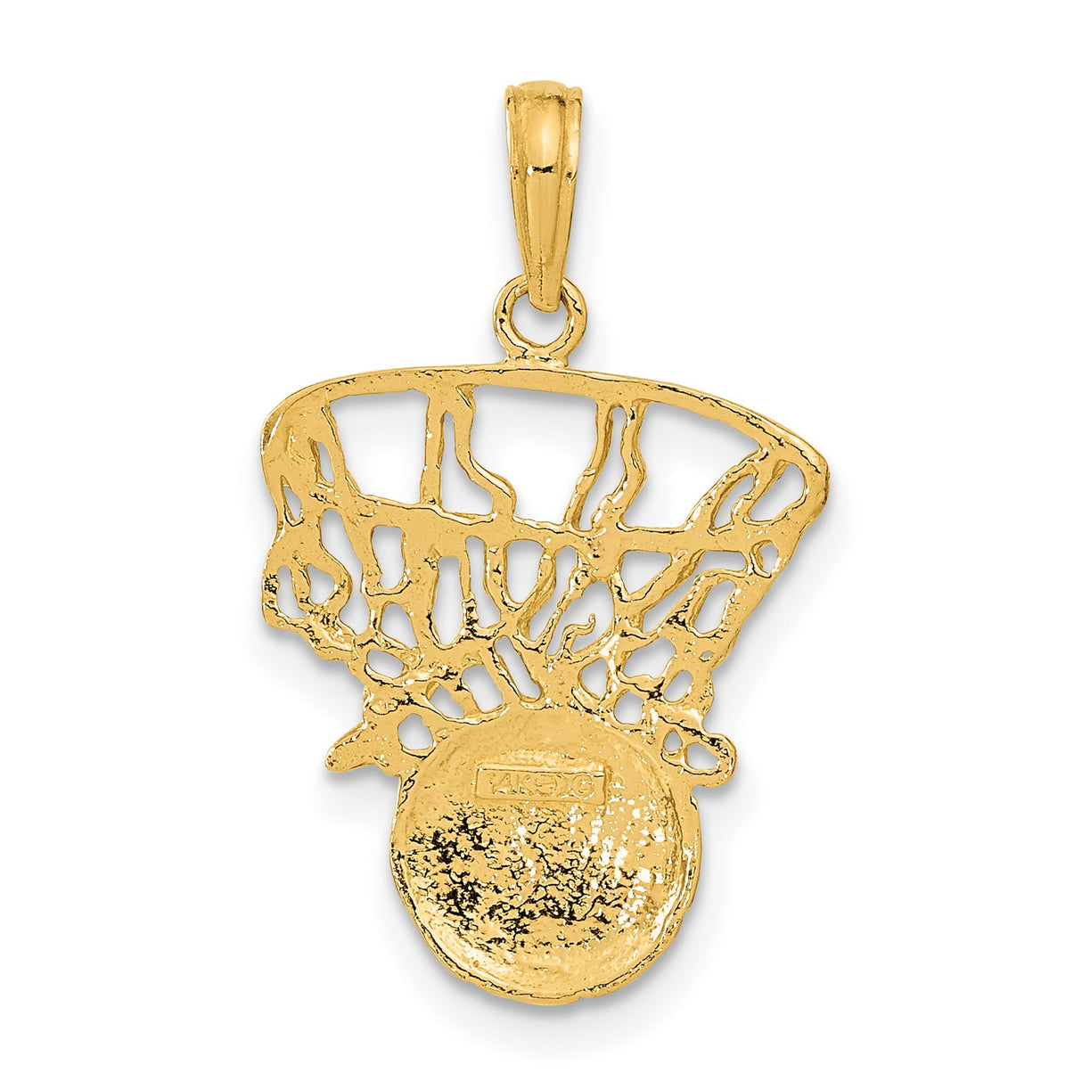 10k Yellow Gold Basketball Pendant with Hoop and Net Design, Urban Sports Style Charm