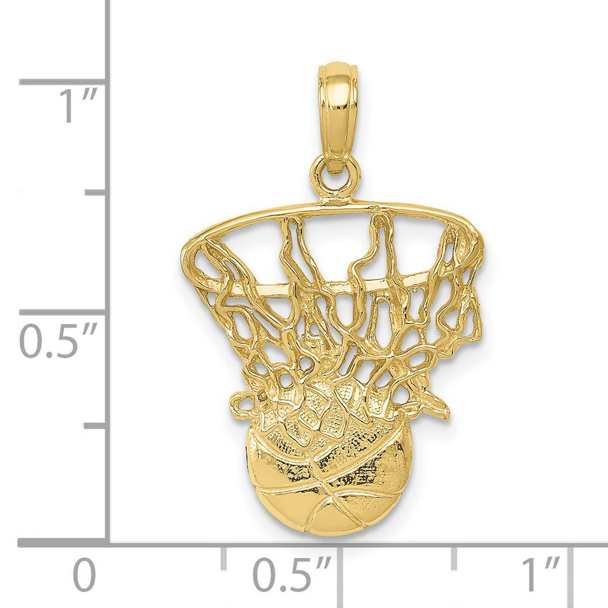 10k Yellow Gold Basketball Pendant with Hoop and Net Design, Urban Sports Style Charm