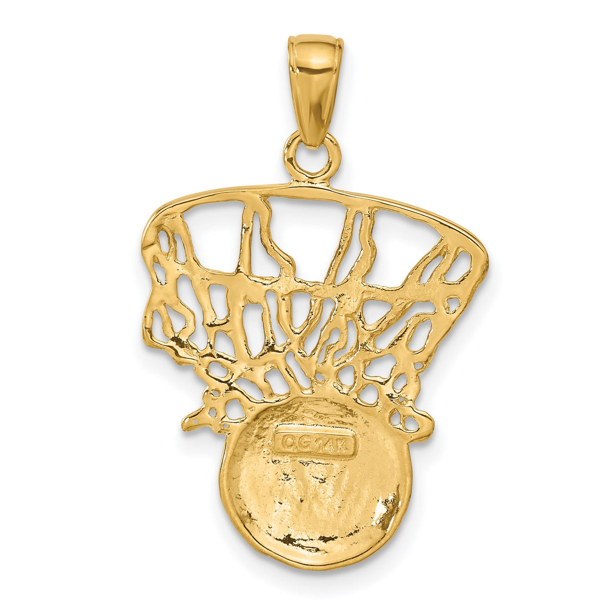 10k Yellow Gold Basketball Pendant with Net Design, Sports Hoop Style for Men or Unisex