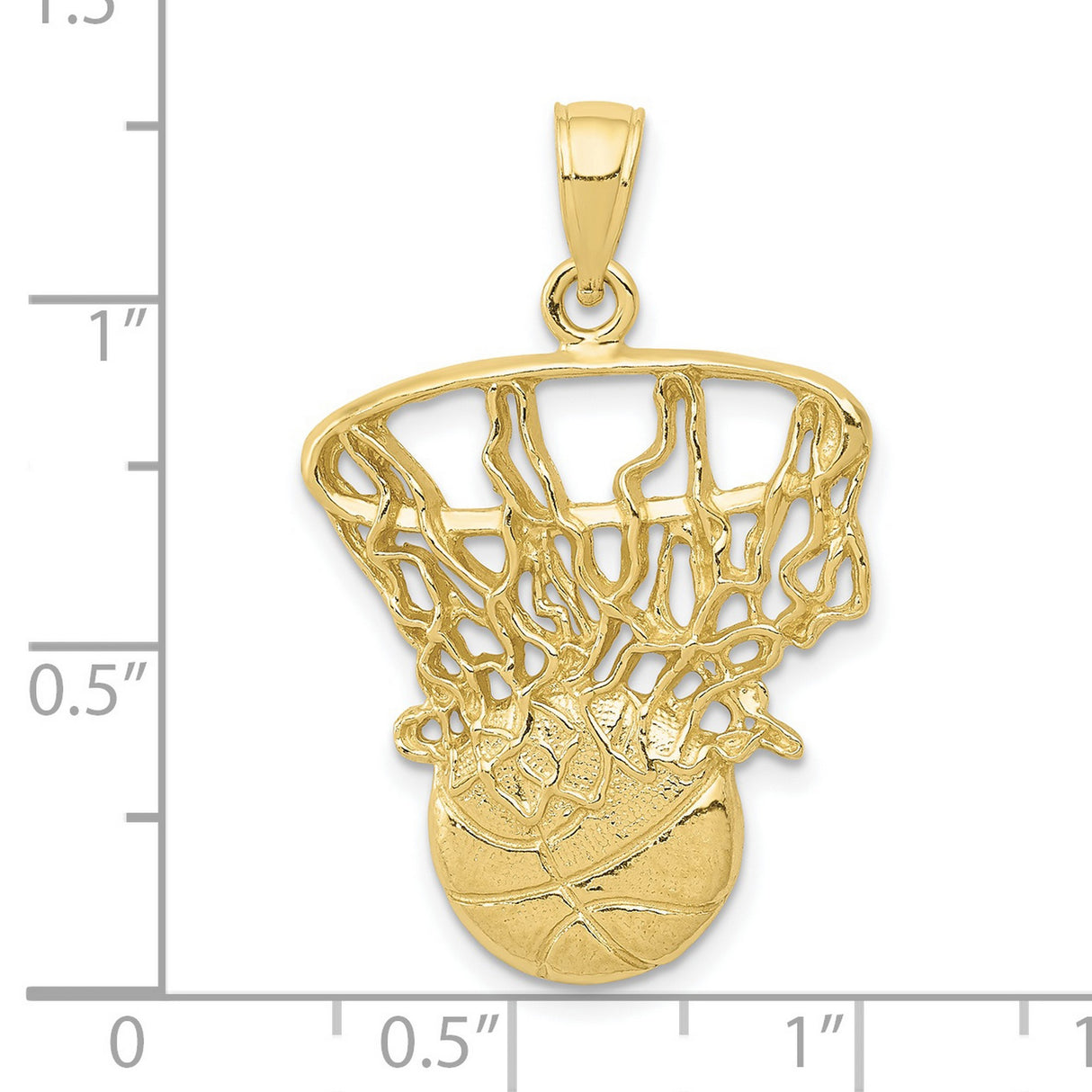 10k Yellow Gold Basketball Pendant with Net Design, Sports Hoop Style for Men or Unisex