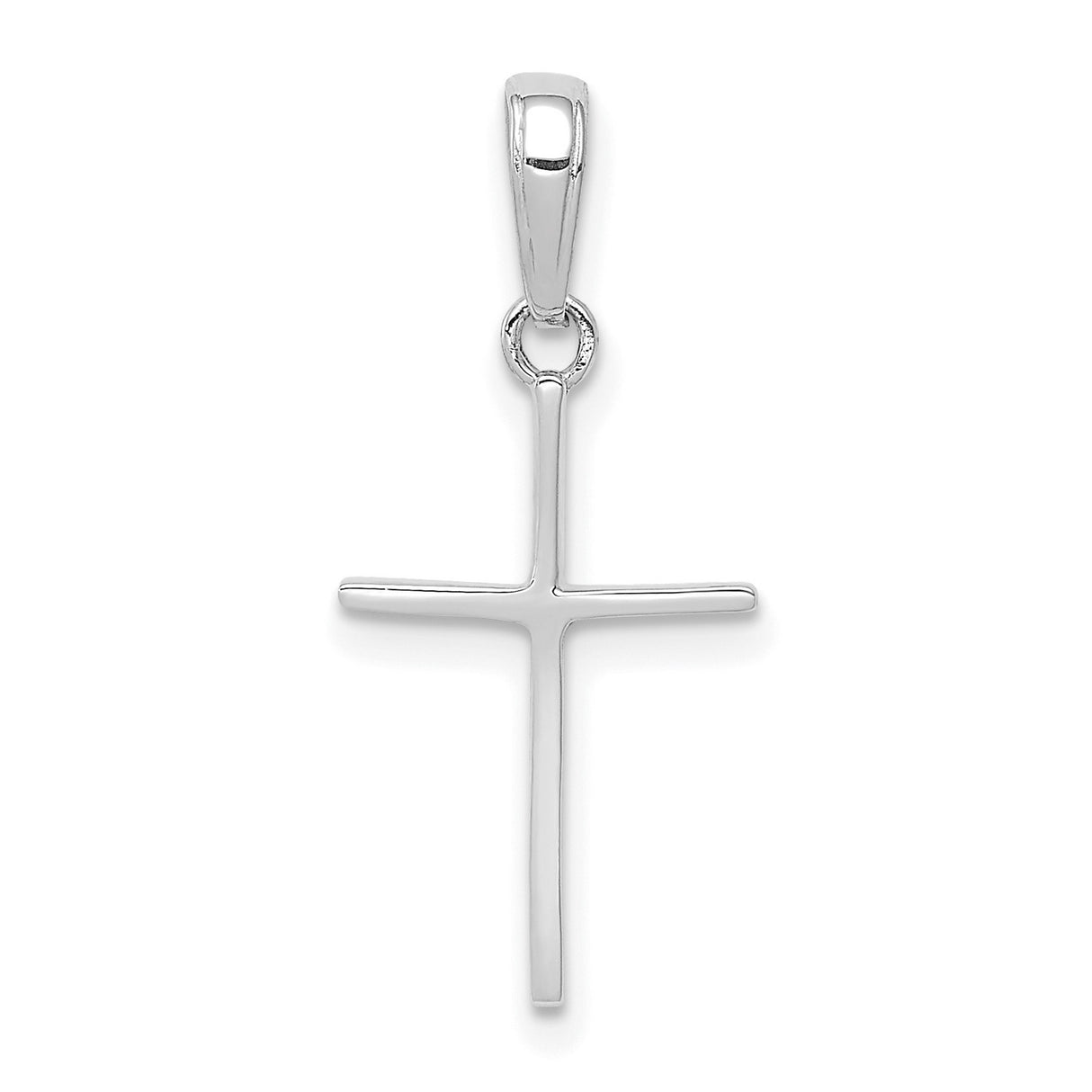10k White Gold Cross Pendant with Slim Polished Design for Men and Women