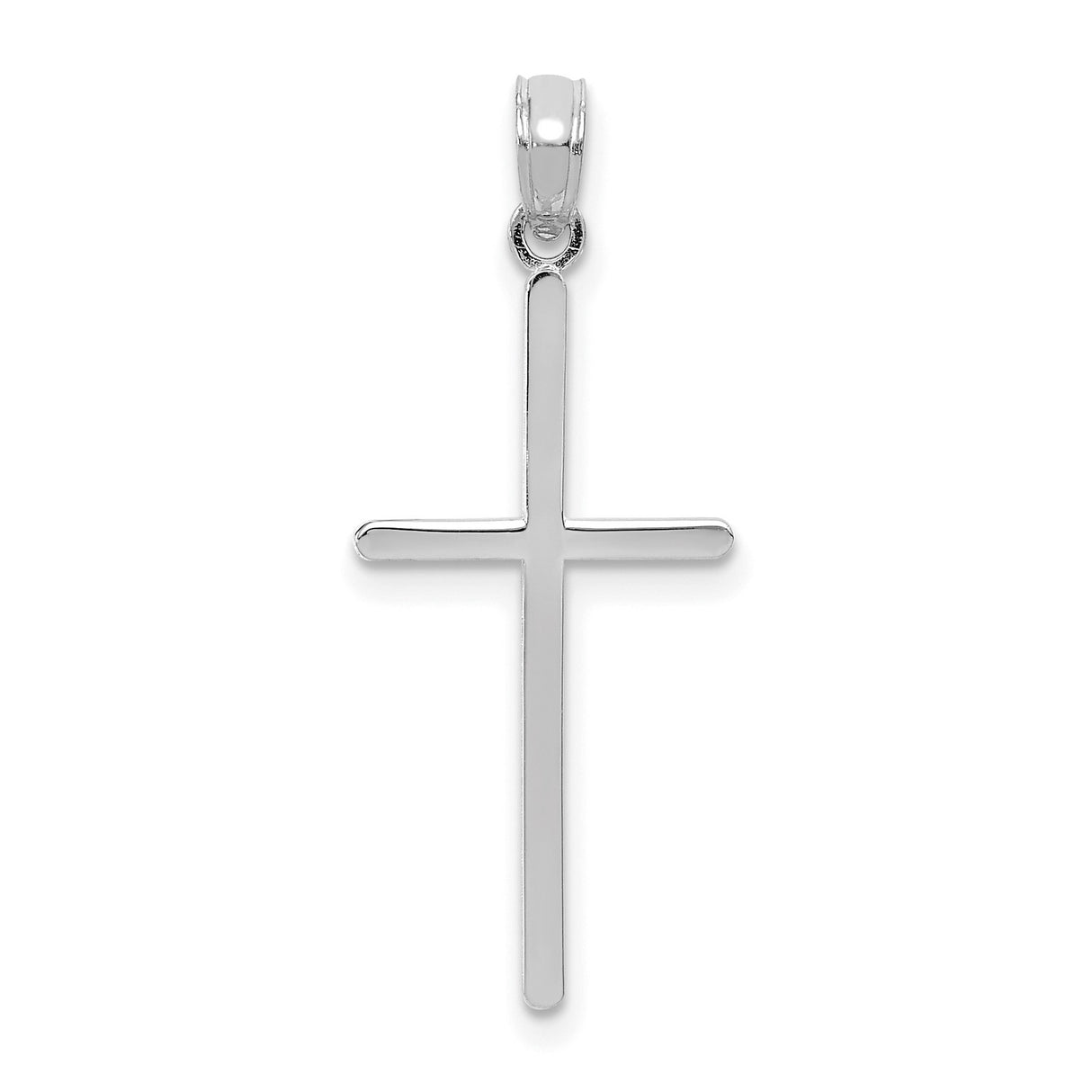 10k White Gold Cross Pendant with Polished Slender Design, Minimalist Religious Charm