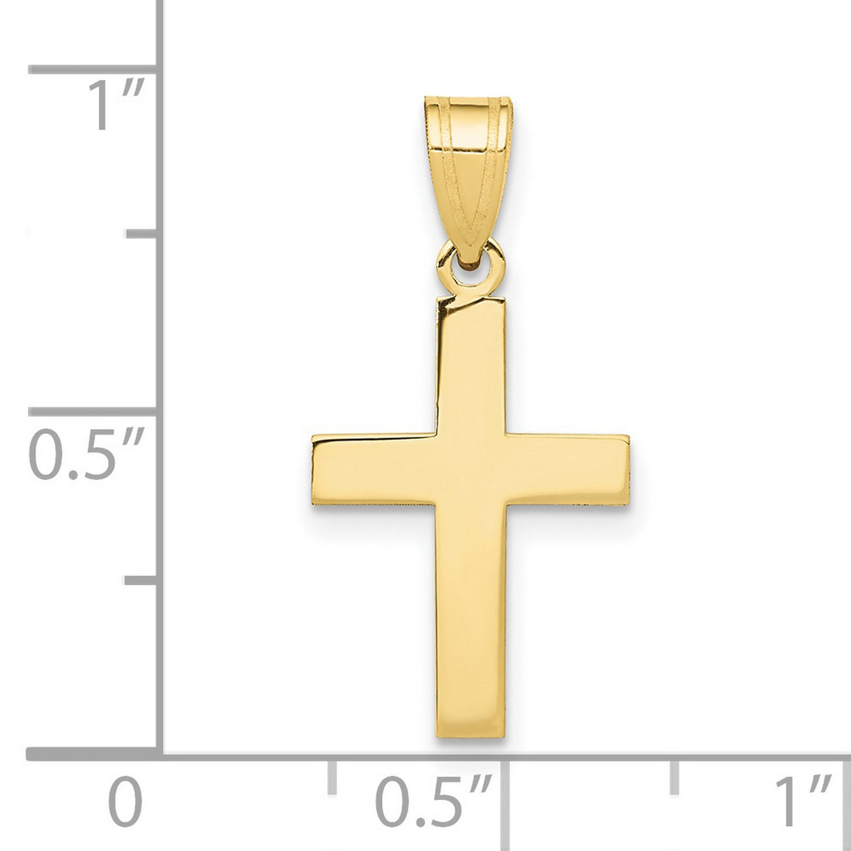 10k Yellow Gold Cross Pendant, Minimalist Mirror Finish with Square Edge, Unisex Religious Jewelry