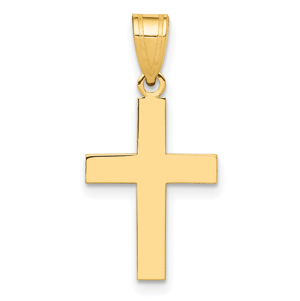 10k Yellow Gold Cross Pendant, Minimalist Mirror Finish with Square Edge, Unisex Religious Jewelry