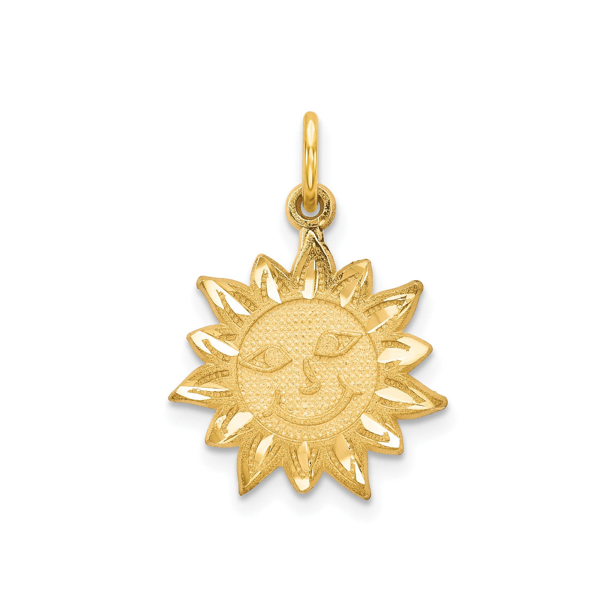 10k Yellow Gold Sun Face Pendant with Radiant Smiling Design, Celestial Boho Jewelry Charm