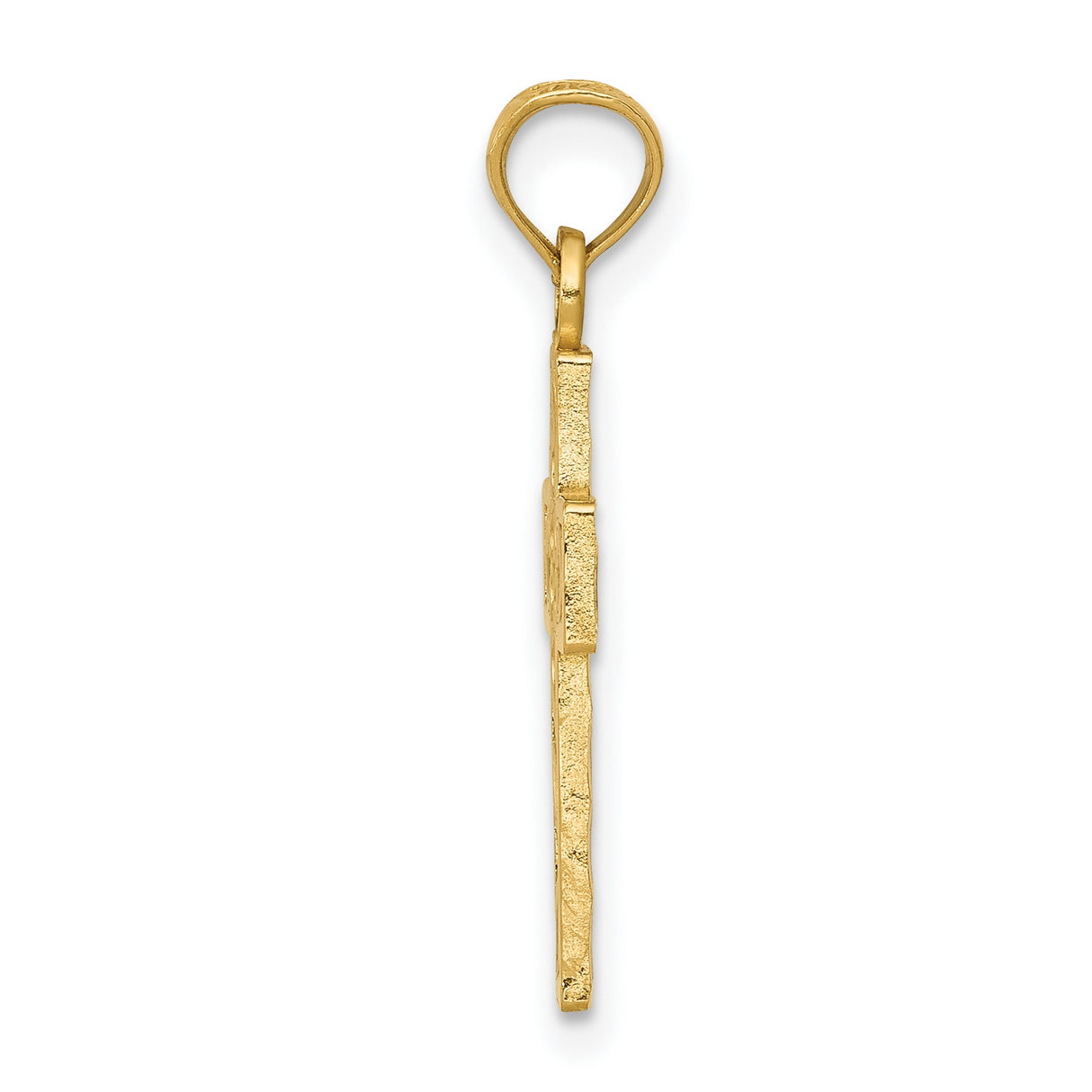 10k Yellow Gold Cross Pendant with Filigree Openwork and Diamond Cut Floral Design