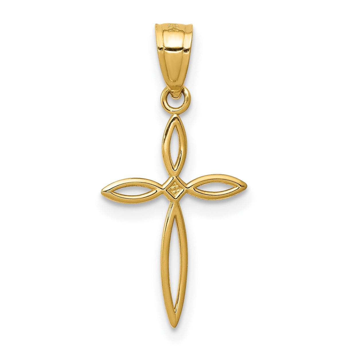 10k Yellow Gold Cross Pendant with Polished Marquise Openwork Design