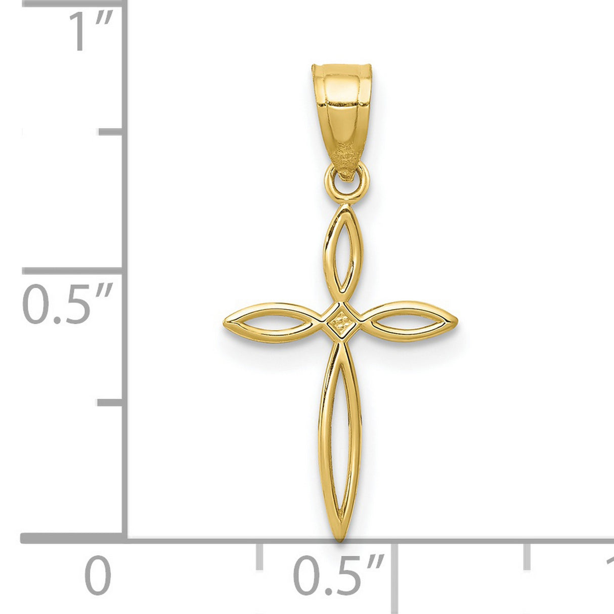 10k Yellow Gold Cross Pendant with Polished Marquise Openwork Design