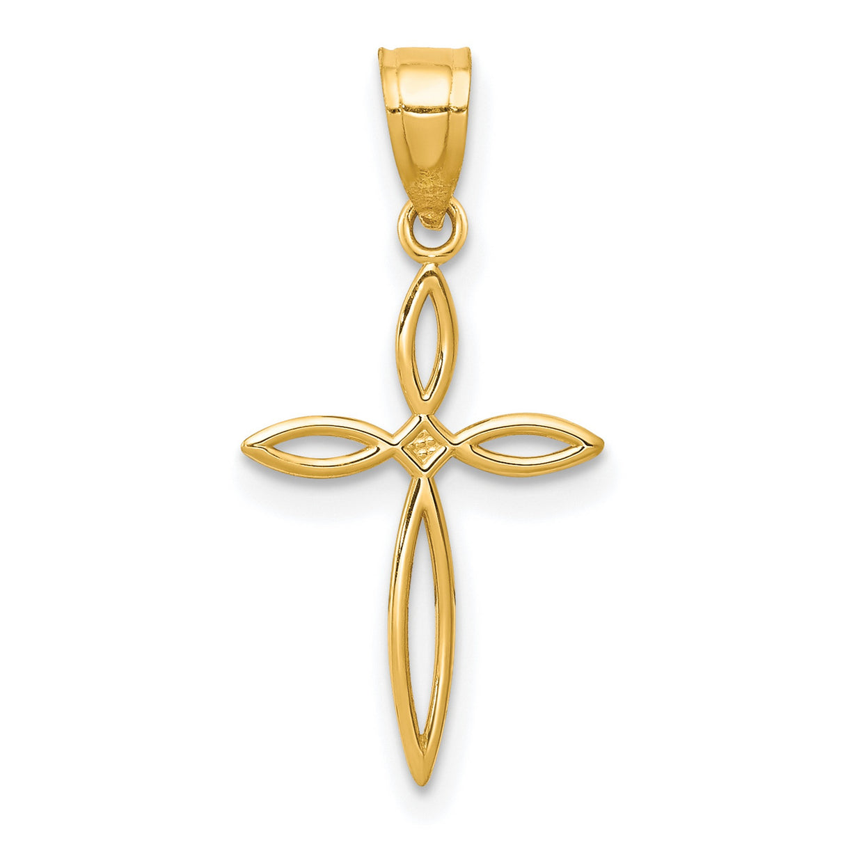 10k Yellow Gold Cross Pendant with Polished Marquise Openwork Design