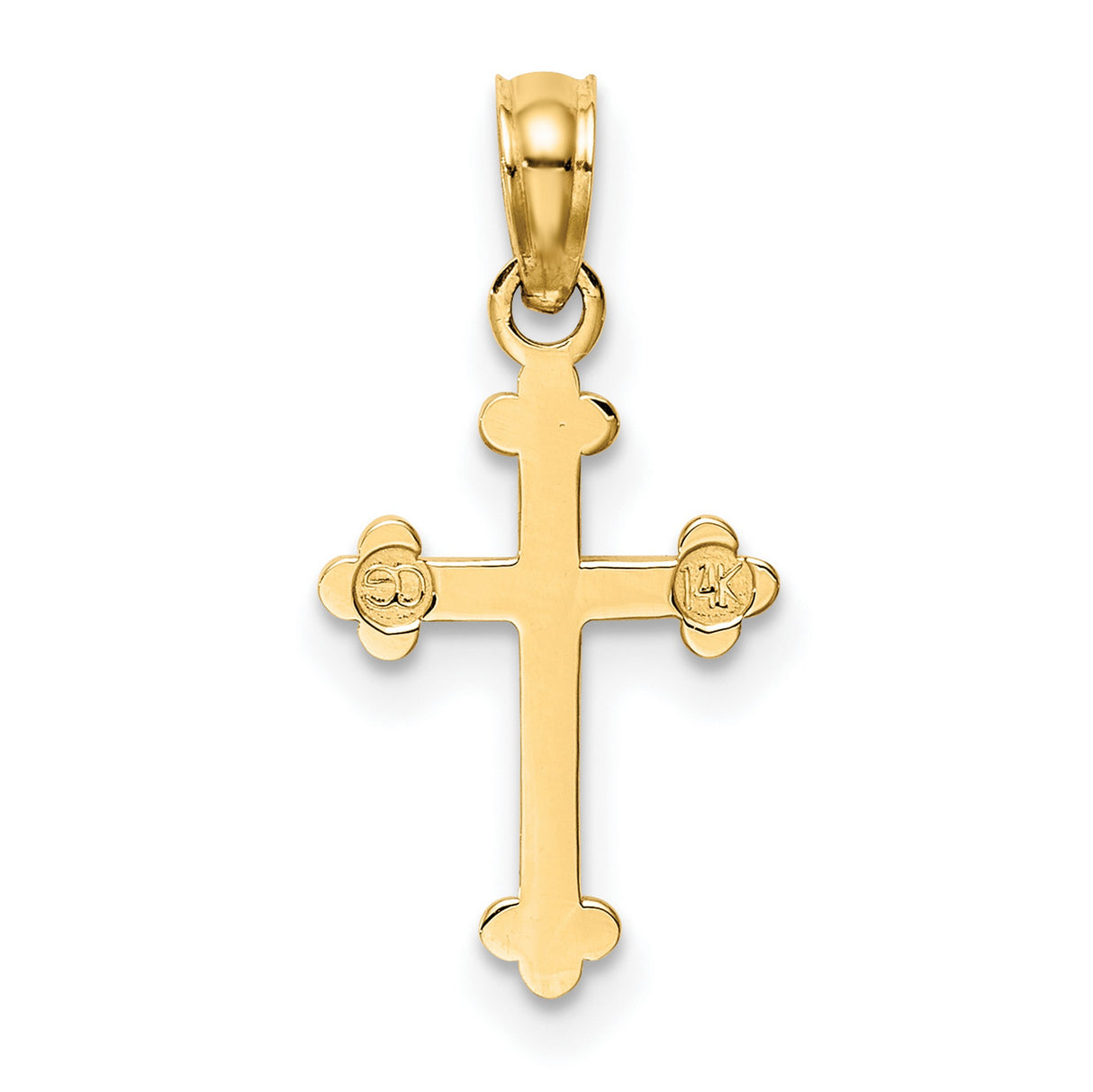 10k Yellow Gold Budded Cross Pendant, Polished Religious Charm for Men and Women