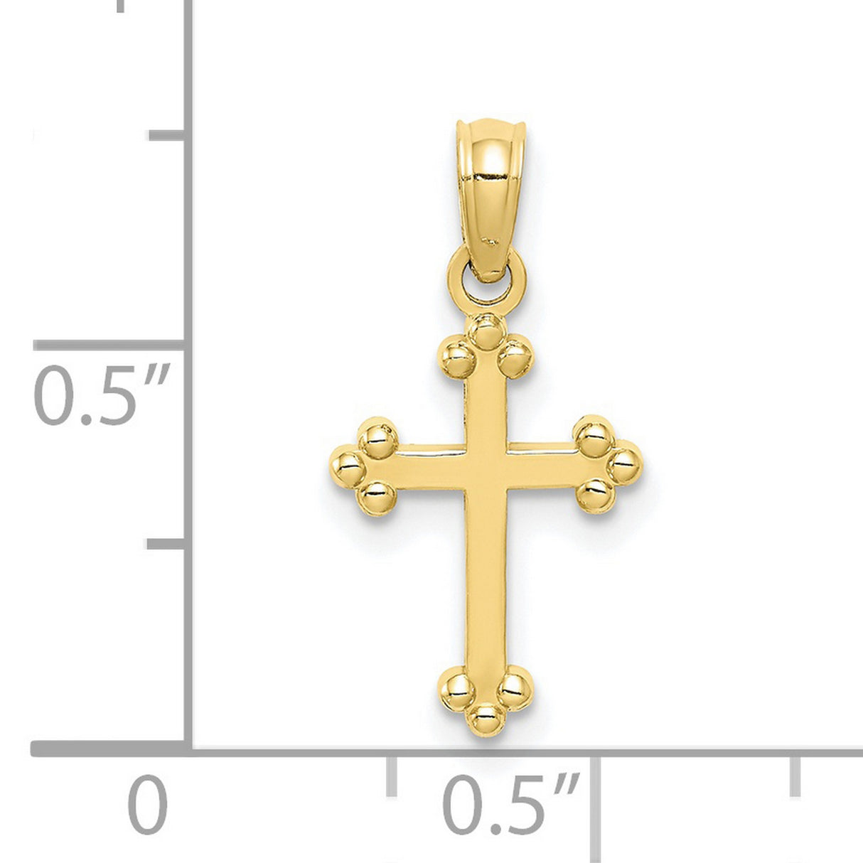 10k Yellow Gold Budded Cross Pendant, Polished Religious Charm for Men and Women