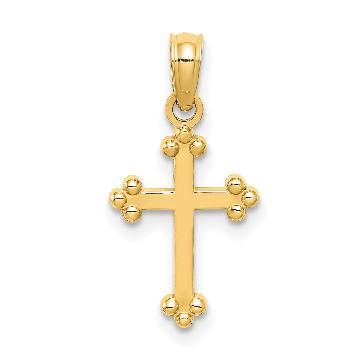 10k Yellow Gold Budded Cross Pendant, Polished Religious Charm for Men and Women