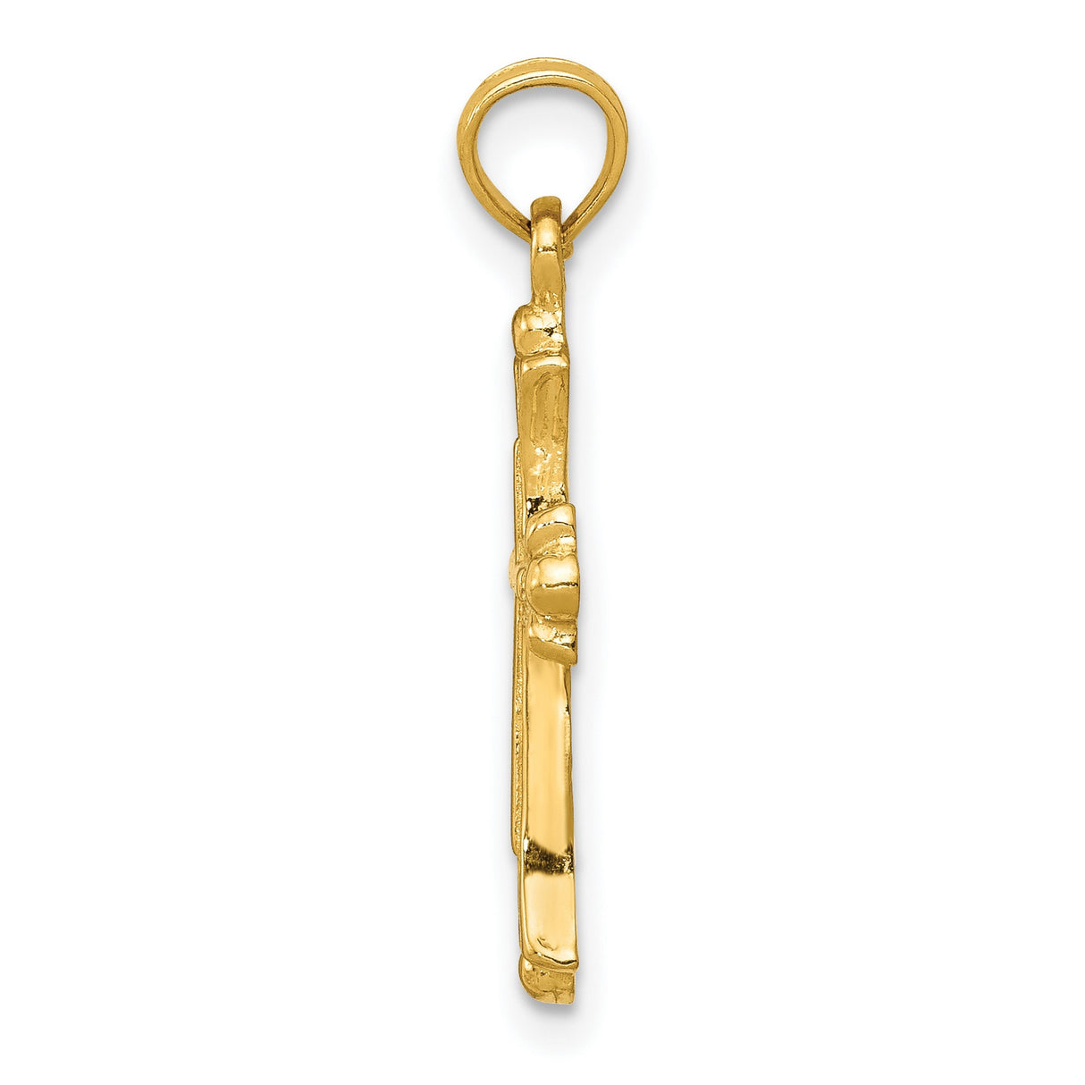 10k Yellow Gold Cross Pendant with Budded Beveled Design, Polished Religious Charm