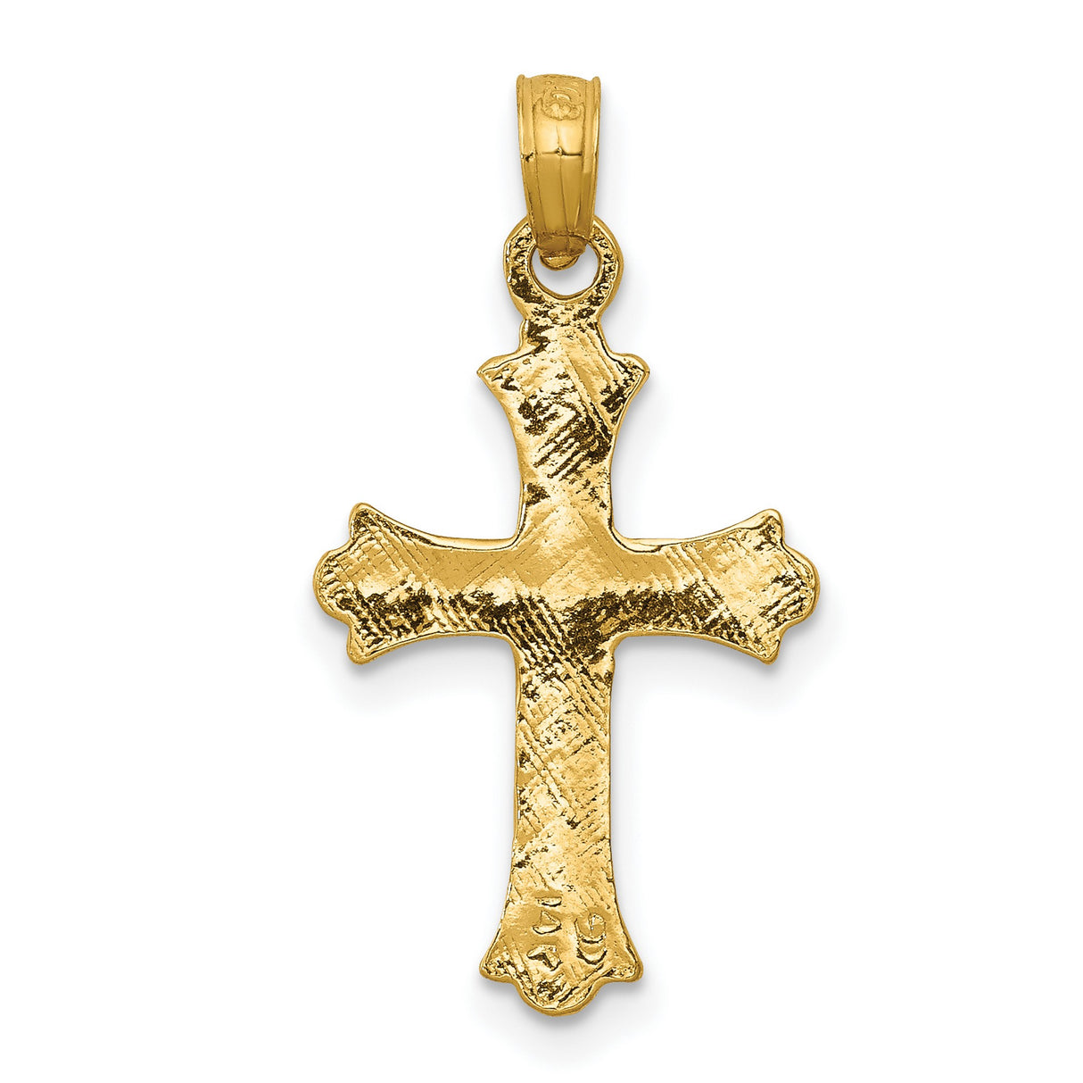 10k Yellow Gold Cross Pendant with Budded Beveled Design, Polished Religious Charm