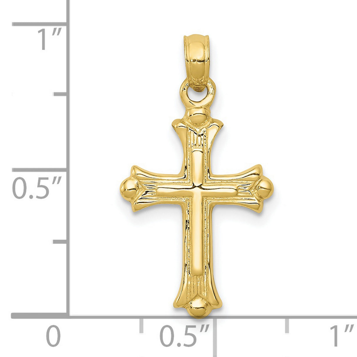 10k Yellow Gold Cross Pendant with Budded Beveled Design, Polished Religious Charm
