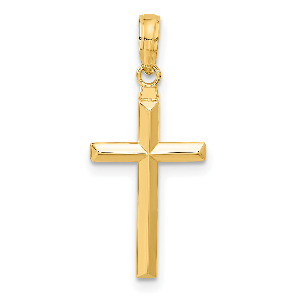 10k Yellow Gold Reversible Latin Cross Pendant with Beveled Edges and Polished Finish