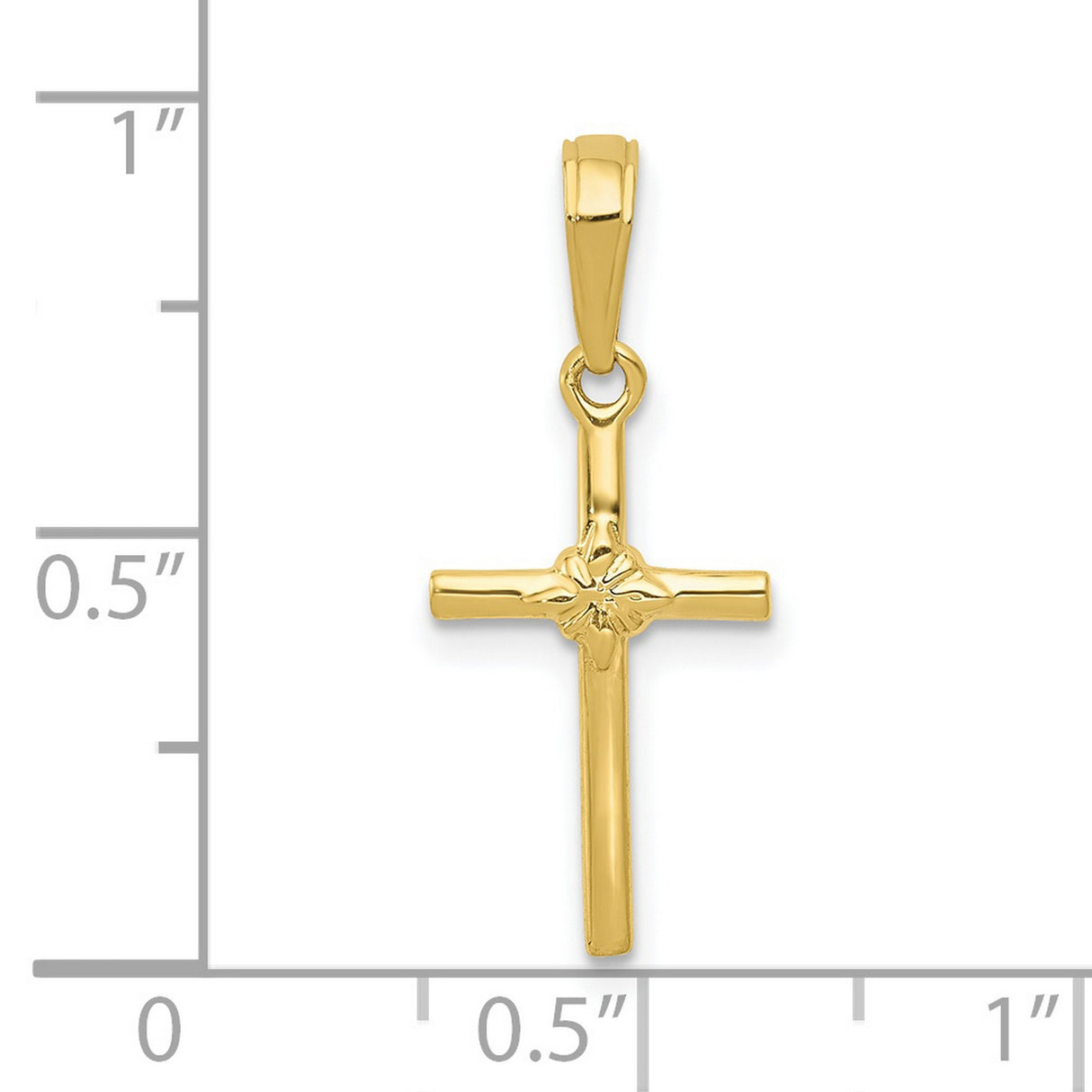 10k Yellow Gold Cross Pendant with Rounded Edges, Polished Finish, Minimalist Religious Design