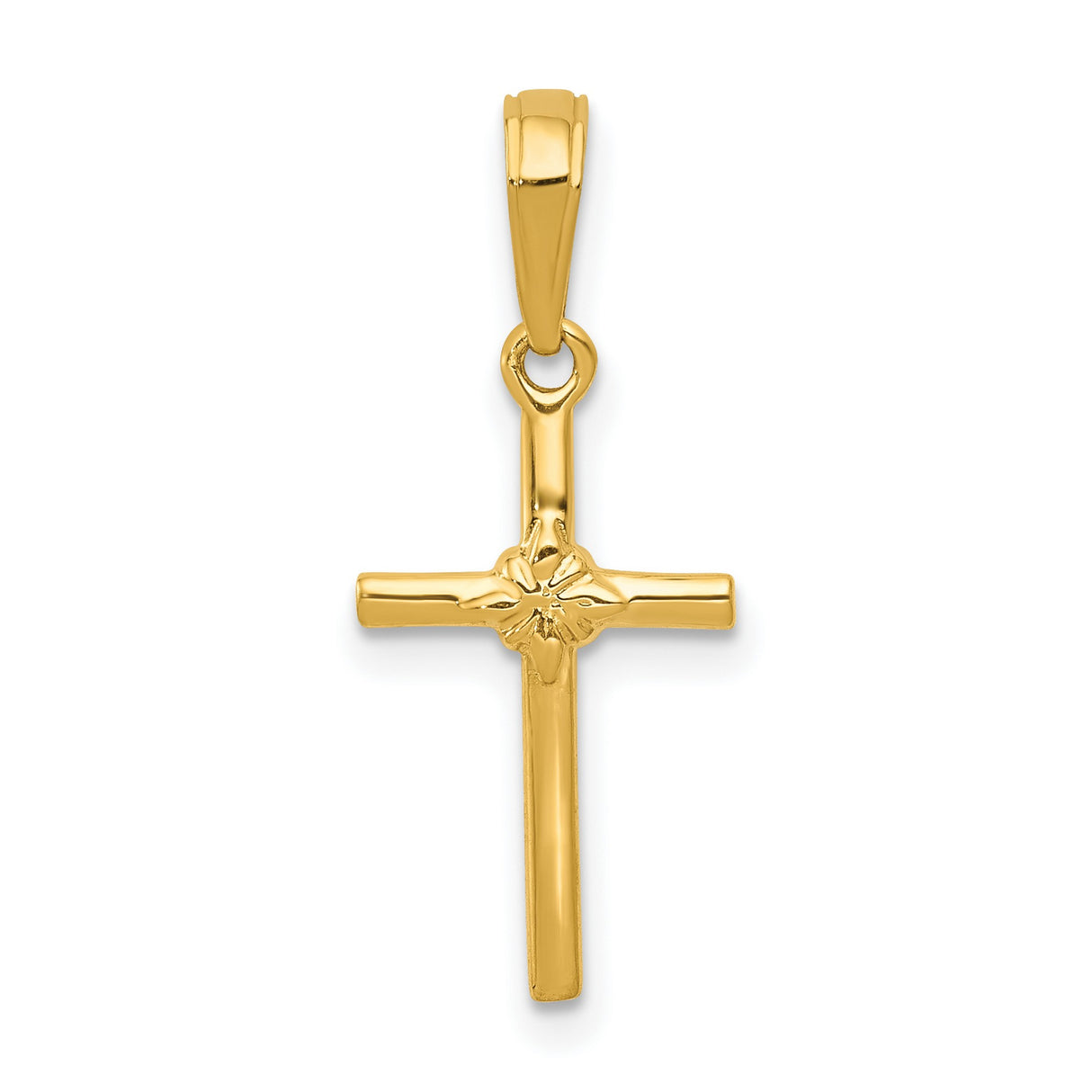 10k Yellow Gold Cross Pendant with Rounded Edges, Polished Finish, Minimalist Religious Design