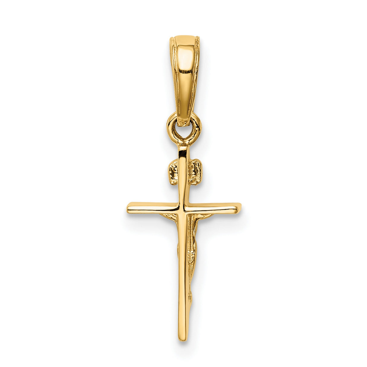 10k Yellow Gold Crucifix Cross Pendant with INRI and Detailed Christ Figure for Men and Women