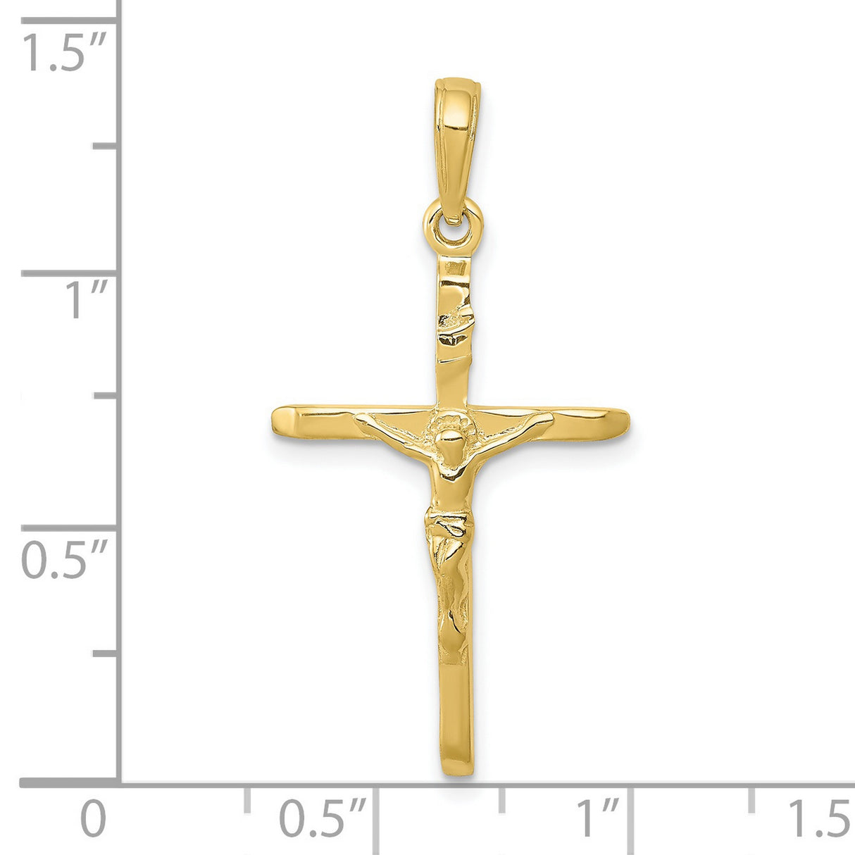 10k Yellow Gold Crucifix Pendant with Jesus on Cross, High Polish Religious Charm for Men and Women