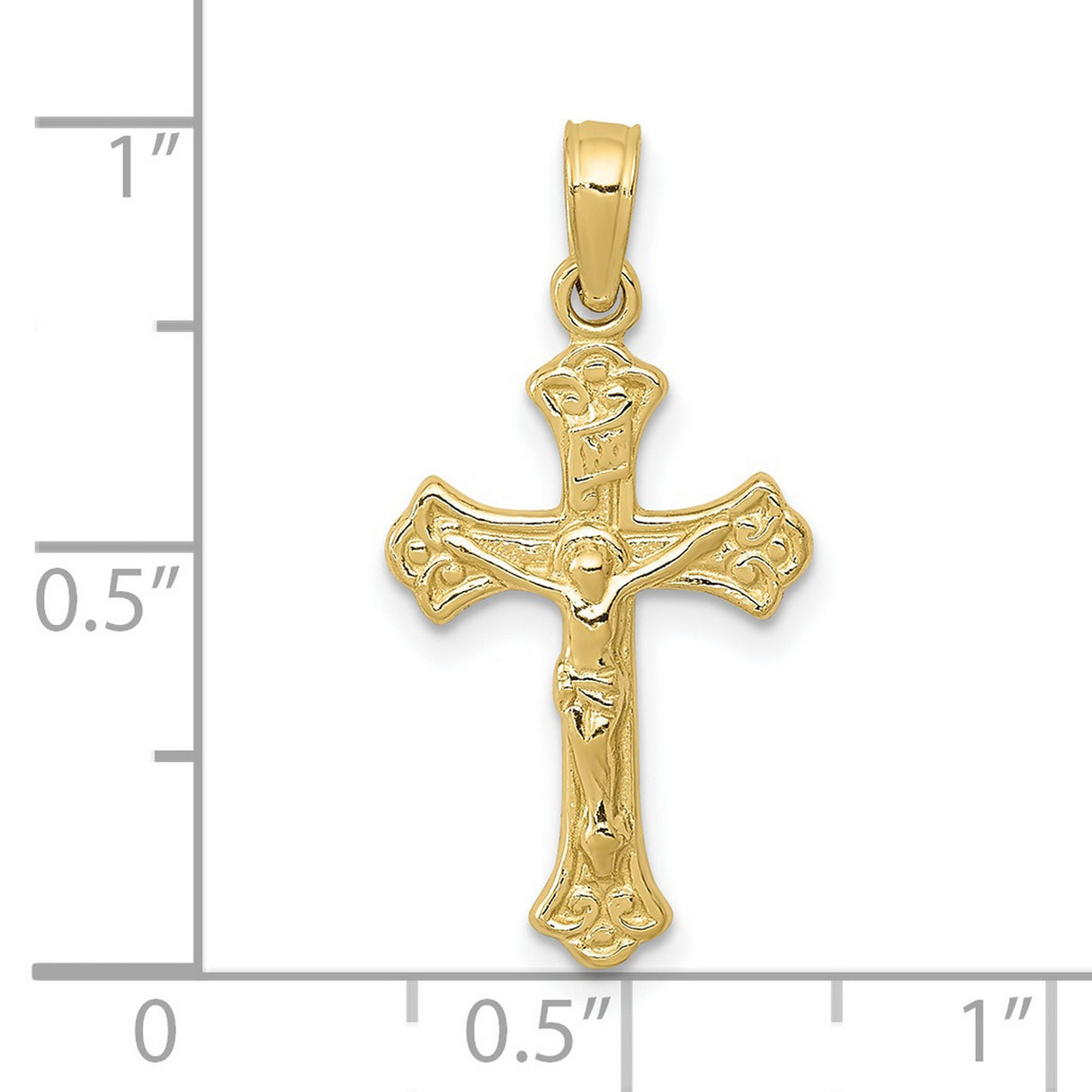 10k Yellow Gold Crucifix Pendant with INRI Jesus Detail Latin Cross Charm