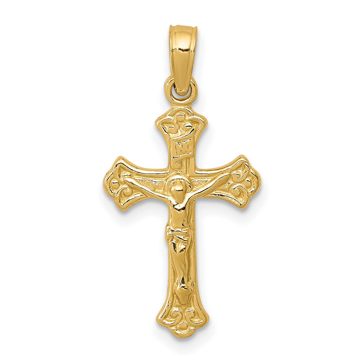 10k Yellow Gold Crucifix Pendant with INRI Jesus Detail Latin Cross Charm